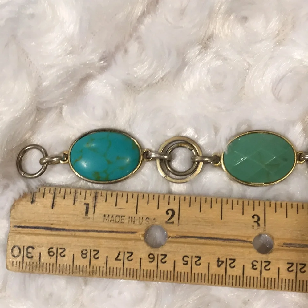 Cut stones link bracelet color aqua greens  bracelet w dangle matching earrings - Picture 10 of 13